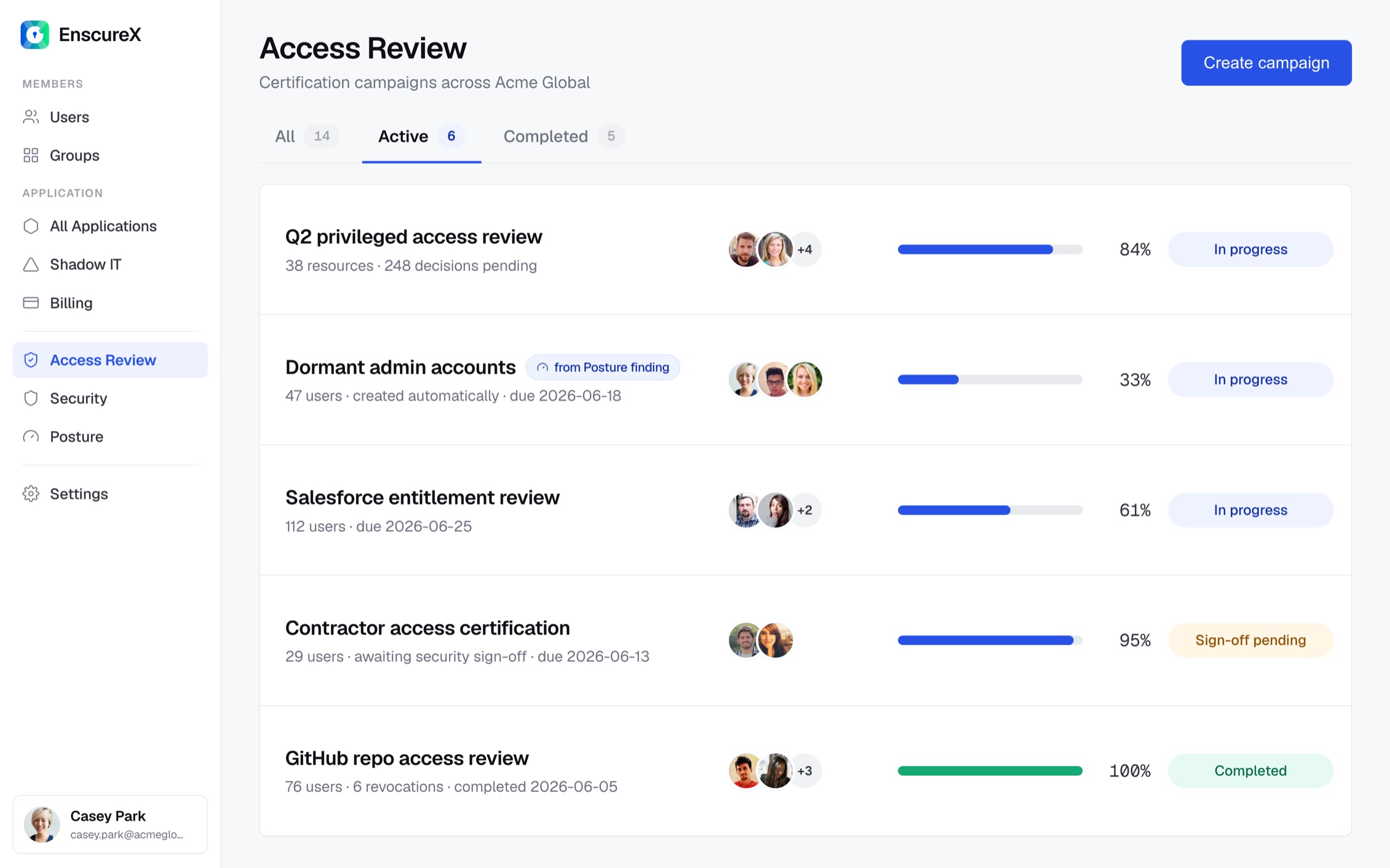 Access Review campaign console
